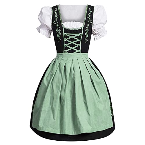 Briskorry Dirndl Damen Midi Trachtenkleid Elegant Kleid&Schürze für Oktoberfest,Karneval Knielang Dirndl Kleid Kostüm Oktoberfest-Dirndl Bavarian Karneval Grosse Grössen Trachtenbluse (Green, XL) von Briskorry