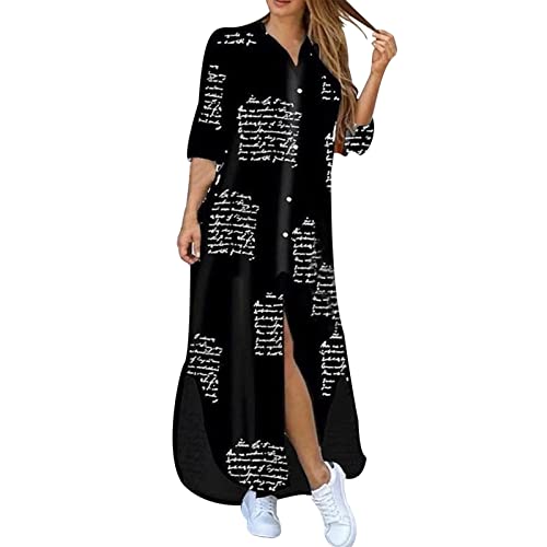 Briskorry Einfarbig Blusenkleid Damen Sommer Langarm Hemdkleid Casual Locker Sommerkleid Elegante Maxikleid große Größe Freizeitkleid Langes Kaftan Kleid mit Taschen von Briskorry