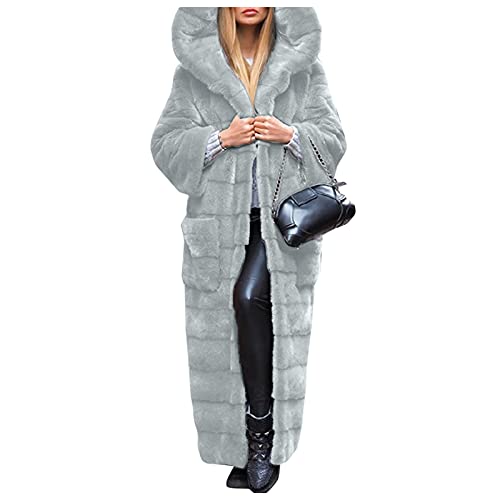 Briskorry Einfarbig Pelzmantel Damen Lang Kunstfell Jacke Damen mit Kapuze Mantel Verdicken Pelzmantel Lange Flaumig Warme PlüSchmantel Fellmantel Elegant Wintermantel von Briskorry