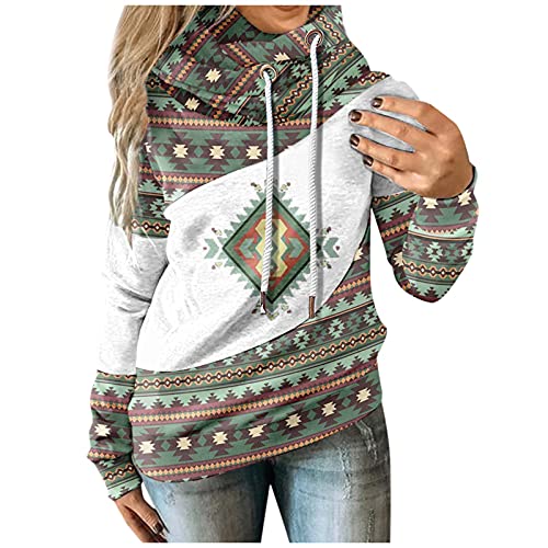 Briskorry Ethno Stil Rollkragen Hoodie Damen Sweatshirt Pullover Teenager Mädchen Casual Langarm Herbst Winter Kapuzenpullover Geometrischer Drucken Sport Langarmshirt Streetwear von Briskorry