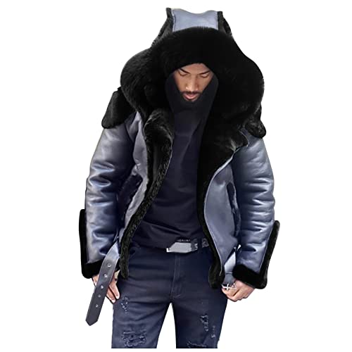 Briskorry Fleecejacke Herren Gefüttert Lammfell Winter Leder Bomberjacke Teddy-Fleece Plüschmantel Lederjacke Schaffell Kaschmir Winter Freizeitjacke Übergangsjacke von Briskorry