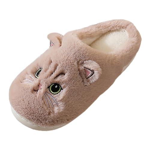 Briskorry Hausschuhe Damen Niedliche Bequeme Hausschuhe Tier Katze Plüsch Warme Winter Pantoffeln Flauschige Cute Slippers Winter Filzhausschuhe Gäste Cartoon Schlappen (Brown-A, 37) von Briskorry