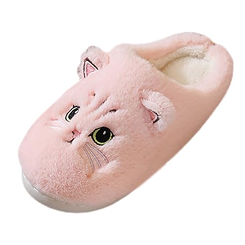 Briskorry Hausschuhe Damen Niedliche Bequeme Hausschuhe Tier Katze Plüsch Warme Winter Pantoffeln Flauschige Cute Slippers Winter Filzhausschuhe Gäste Cartoon Schlappen (Pink-A, 45) von Briskorry