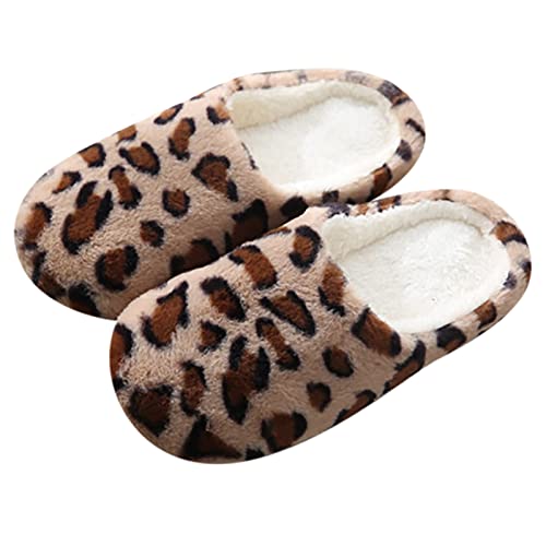 Briskorry Hausschuhe Damen Winter Wärme Bequem Plüsch Pantoffeln Indoor Home rutschfeste Kuschelig Weite Leicht Slipper Filzpantoffeln Memory Foam Puschen Plüsch Bequem Leopard Unisex Schuhe von Briskorry