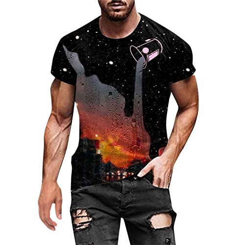 Briskorry Herren Bunt Galaxy 3D Druck Rundhals Casual Strassenmode Sport Spaß Motiv Tops T-Shirt Fashion Streetstyle Sommer Grafik Kurzarm Gym Beiläufige Männer Bodybuilder Trainingsshirt von Briskorry