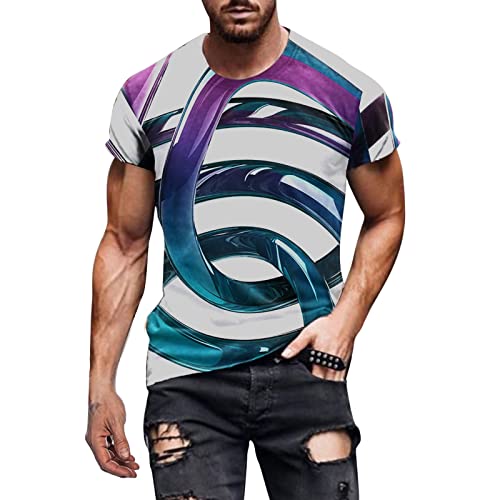 Briskorry Herren Bunt Galaxy 3D Druck Rundhals Casual Strassenmode Sport Spaß Motiv Tops T-Shirt Fashion Streetstyle Sommer Grafik Kurzarm Gym Beiläufige Männer Bodybuilder Trainingsshirt von Briskorry