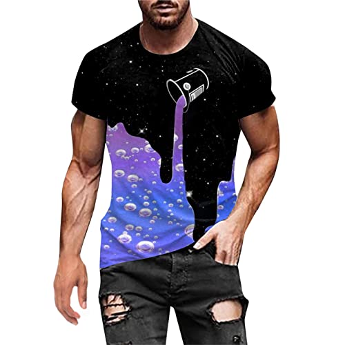 Briskorry Herren Bunt Galaxy 3D Druck Rundhals Casual Strassenmode Sport Spaß Motiv Tops T-Shirt Fashion Streetstyle Sommer Grafik Kurzarm Gym Beiläufige Männer Bodybuilder Trainingsshirt von Briskorry