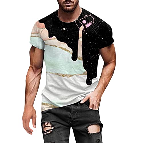 Briskorry Herren Bunt Galaxy 3D Druck Rundhals Casual Strassenmode Sport Spaß Motiv Tops T-Shirt Fashion Streetstyle Sommer Grafik Kurzarm Gym Beiläufige Männer Bodybuilder Trainingsshirt von Briskorry