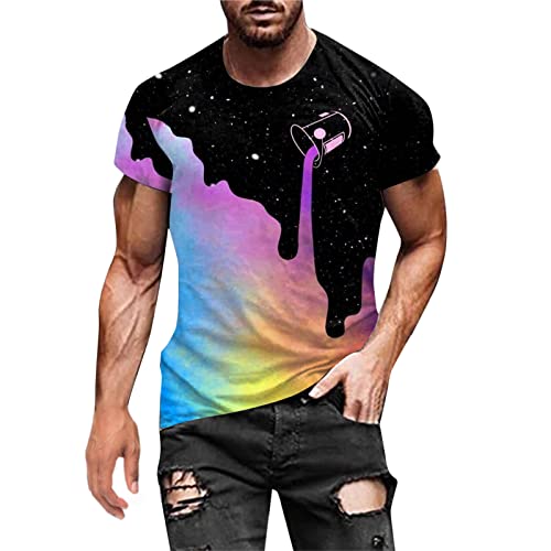 Briskorry Herren Bunt Galaxy 3D Druck Rundhals Casual Strassenmode Sport Spaß Motiv Tops T-Shirt Fashion Streetstyle Sommer Grafik Kurzarm Gym Beiläufige Männer Bodybuilder Trainingsshirt von Briskorry