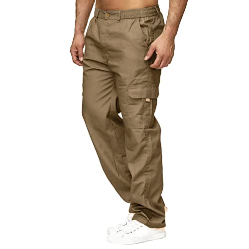 Briskorry Herren Cargo Jogging Hose Lange Regular Fit Cargohose Casual Einfarbig Freizeithose Stoffhose aus Stretch Material Oversize Lässige Sweathose Sporthose mit Elastischer Bund Seitetasche von Briskorry