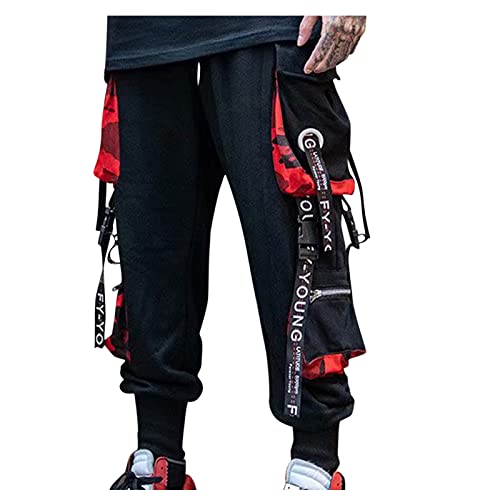 Briskorry Herren Cargohose Arbeit Kampf Techwear Hose Hip Hop Mehrere Taschen Tapered Hosen Schnalle Riemen Jogginghose Sweatpants von Briskorry