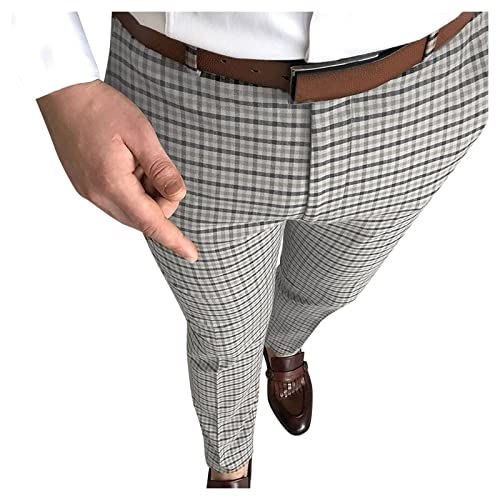 Briskorry Herren Chino Hose Karierte Stoffhose Lange Regular Fit Stretch Hose Karo-Muster Herrenhose Baumwollhose Männerhose Freizeithose für Männer von Briskorry