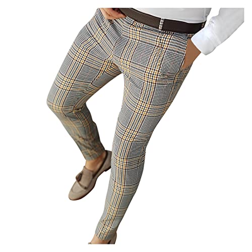 Briskorry Herren Chino Hose Karierte Stoffhose Lange Regular Fit Stretch Hose Karo-Muster Herrenhose Baumwollhose Männerhose Freizeithose für Männer von Briskorry