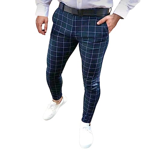 Briskorry Herren Chino Hose Karierte Stoffhose Lange Regular Fit Stretch Hose Karo-Muster Herrenhose Baumwollhose Männerhose Freizeithose für Männer von Briskorry