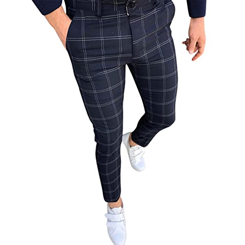 Briskorry Herren Chino Hose Karierte Stoffhose Lange Regular Fit Stretch Hose Karo-Muster Herrenhose Baumwollhose Männerhose Freizeithose für Männer von Briskorry