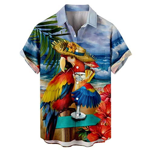 Briskorry Herren Hawaii Hemd Kurzarm Floral Gedruckt Regulär fit Sommer Männer Hawaiihemd Leinenoptik Shirt Atmungsaktiv Strandhemd Kurzarm Urlaub Sommer Oberteil von Briskorry