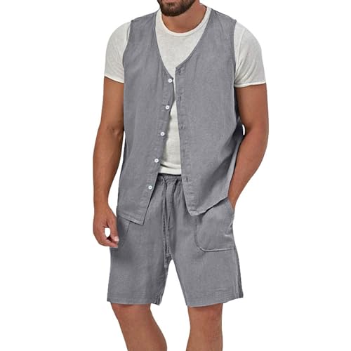 Briskorry Herren Leinenweste Sommer Weste Casual Regular Fit Weste Sommer Leinenweste V-Ausschnitt Mode Anzug für Hochzeit Party Dunkelgrau KA XXL, Dunkelgrau KA, XXL von Briskorry