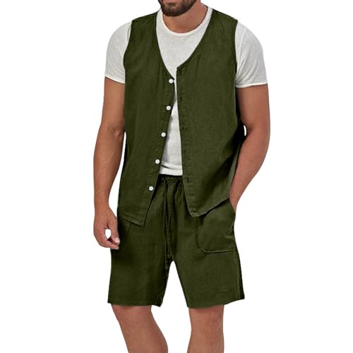 Briskorry Herren Leinenweste Sommer Weste Casual Regular Fit Weste Sommer Leinenweste V-Ausschnitt Mode Anzug für Hochzeit Party KA-AG, L, KA-AG, L von Briskorry