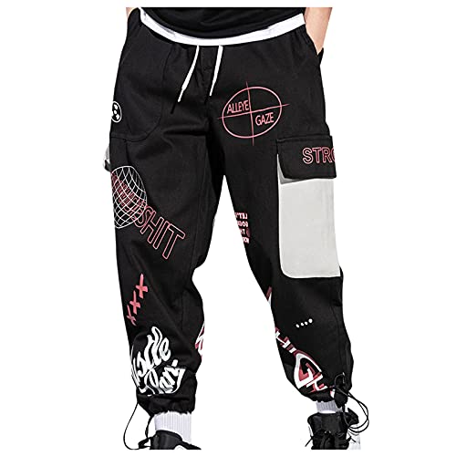 Briskorry Herren Lose Buchstabendruck Cargohose Kordelzug Elastische Taille Lange Hose Elegant Stretch Outdoorhose Trainingshose Sporthose Sweatpants Freizeithose Chinohose von Briskorry