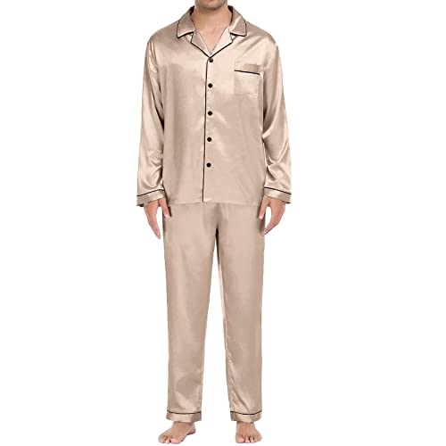 Briskorry Herren Schlafanzug Pyjama Set Satin Nachtwäsche Langen Ärmel Loungewear 3 Farben von Briskorry