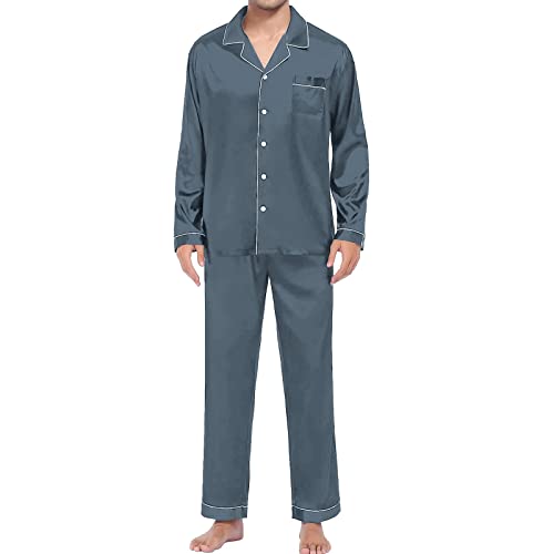 Briskorry Herren Schlafanzug Pyjama Set Satin Nachtwäsche Langen Ärmel Loungewear 3 Farben von Briskorry