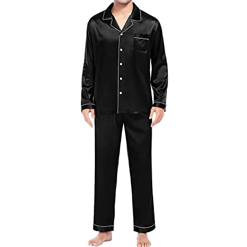 Briskorry Herren Schlafanzug Pyjama Set Satin Nachtwäsche Langen Ärmel Loungewear 3 Farben von Briskorry