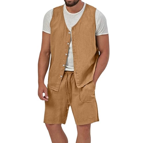 Briskorry Herren Sommer Leinenweste Anzug Weste Casual Weste Regular Fit Mens Sommer Weste Leinen V Ausschnitt Mode Anzug Weste für Hochzeit und Party (KA-Yellow, XXXL) von Briskorry