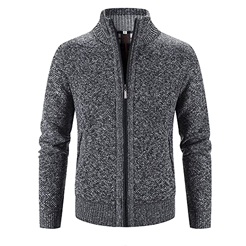 Briskorry Herren Strickjacke mit Reissverschluss Dicker Pullover ohne Kapuze Stehkragen Winter Warm Fleece-gefüttert Wintermantel Cardigan mit Reißverschluß und Taschen Street (Dark Gray #1, XXL) von Briskorry