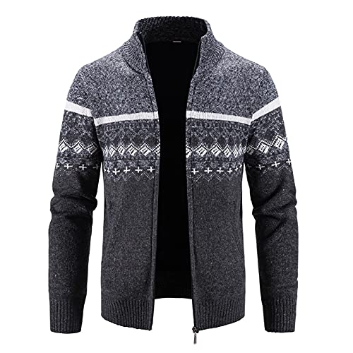 Briskorry Herren Strickjacke mit Reissverschluss Dicker Pullover ohne Kapuze Stehkragen Winter Warm Fleece-gefüttert Wintermantel Cardigan mit Reißverschluß und Taschen Street Style (1-Dark Gray, L) von Briskorry