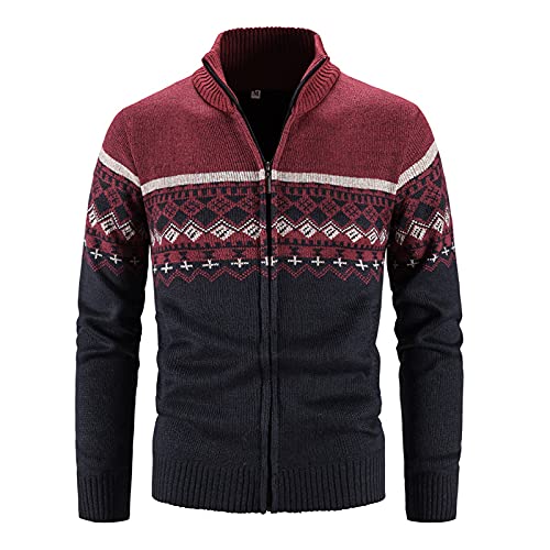 Briskorry Herren Strickjacke mit Reissverschluss Dicker Pullover ohne Kapuze Stehkragen Winter Warm Fleece-gefüttert Wintermantel Cardigan mit Reißverschluß und Taschen Street Style (1-Wine, L) von Briskorry