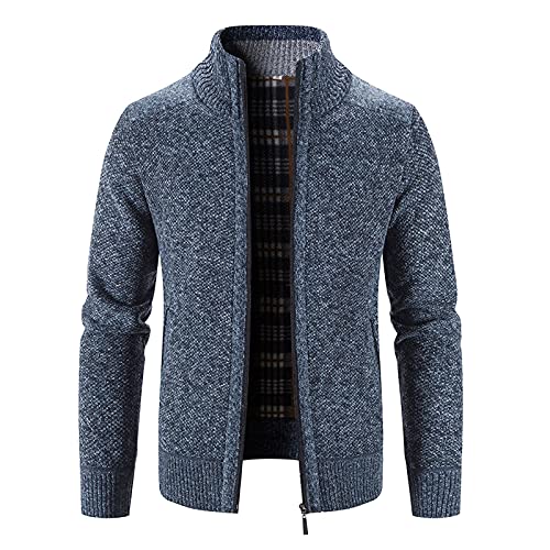 Briskorry Herren Strickjacke mit Reissverschluss Dicker Pullover ohne Kapuze Stehkragen Winter Warm Fleece-gefüttert Wintermantel Cardigan mit Reißverschluß und Taschen Street Style (Blue #1, L) von Briskorry