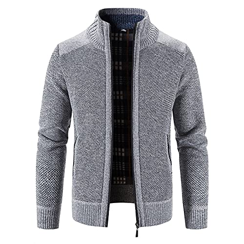 Briskorry Herren Strickjacke mit Reissverschluss Dicker Pullover ohne Kapuze Stehkragen Winter Warm Fleece-gefüttert Wintermantel Cardigan mit Reißverschluß und Taschen Street Style (Grey #1, XL) von Briskorry