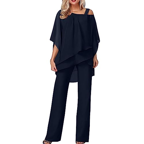 Briskorry Hosenanzug Damen Tüll Abendanzug Sets Zweiteiler Chiffon Shirt Und Hohe Taille Hosenanzug Elegant Festlich 2-Teiliges Set Outfit Cocktail Party Anzug Freizeitanzug von Briskorry