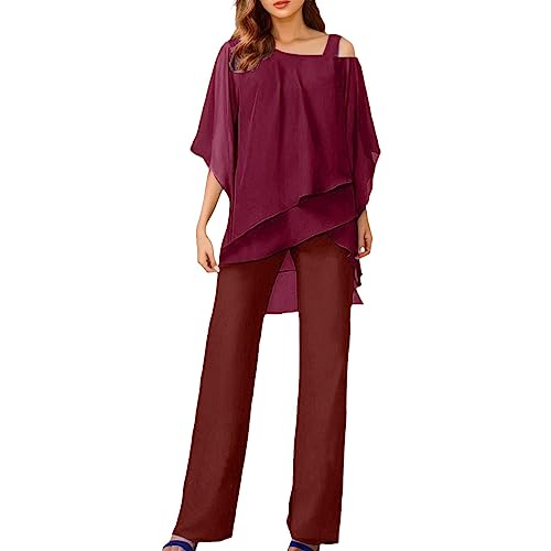 Briskorry Hosenanzug Damen Tüll Abendanzug Sets Zweiteiler Chiffon Shirt Und Hohe Taille Hosenanzug Elegant Festlich 2-Teiliges Set Outfit Cocktail Party Anzug Freizeitanzug von Briskorry