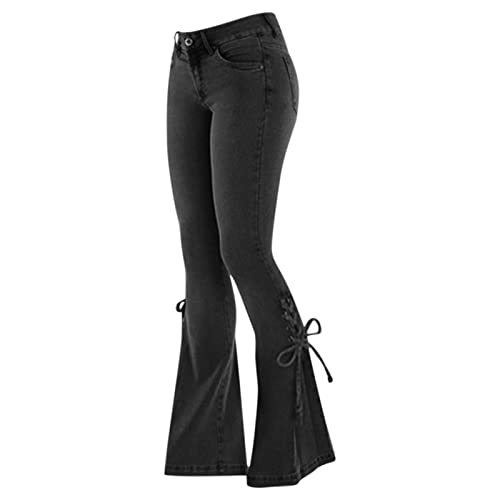 Briskorry Jeanshose Damen Bootcut Schlaghose,Hohe Taille Skinny Pants Mode Distressed Cargohosen Casual Frauen 90'S Flare High Rise Jeans Lässige Strecken Flared Bootcut Jeans Slim Fit (Black-1, XXXL) von Briskorry