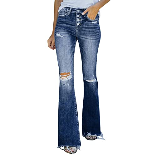 Briskorry Jeanshose Damen Bootcut Schlaghose,Hohe Taille Skinny Pants Mode Distressed Cargohosen Casual Frauen 90'S Flare High Rise Jeans Lässige Strecken Flared Bootcut Jeans Slim Fit Jeanshose von Briskorry