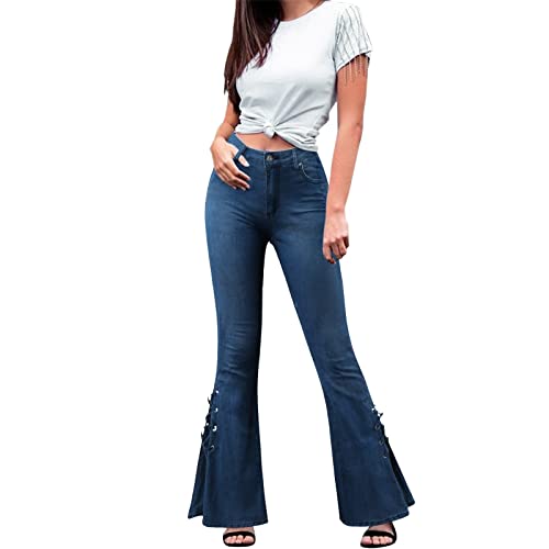 Briskorry Jeanshosen Damen Stretch Vintage Schlaghosen Fliege Verband Schlagjeans Freizeithose Punk Low Taille Denim Jeans Stretch Y2K Style Freizeithose Streetwear von Briskorry