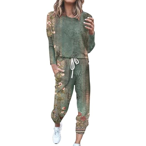 Briskorry Jogginganzug Damen Blumen Druck Trainingsanzüge Zweiteilige Hausanzug Lounge-Sets Sportanzug Sweatshirt Hosen für Frauen 2-teiliges Freizeitanzug Jogginganzüge von Briskorry