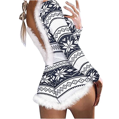 Briskorry Jumpsuit Damen Elegant Strampler Sexy Einteiler Pyjama One Piece Rückenfrei Schlafanzug Weihnachten Drucken Schlafoverall kurz Overall V-Ausschnitt Nachtwäsche Bodysuit Schlafanzüge von Briskorry