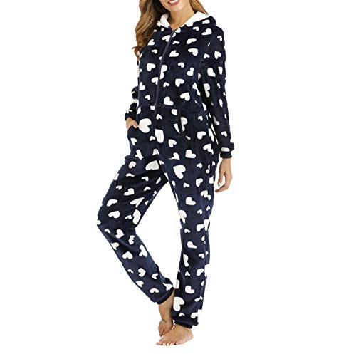 Briskorry Jumpsuit Damen Fleece Onesie Erwachsene Faultier Kostüm Schlafanzug Einteiler Hausanzug Drucken Overall Kuschelig und Warm Pyjamas Anzug Flauschig Warme Komfortable Hooded Schlafoverall von Briskorry