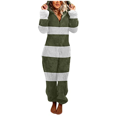 Briskorry Jumpsuit DamenTeddy Fleece Schlafanzug Einteiler Winter Warm Kuschelig Onesie Lang Schlafoverall Pyjama Kuschelig und Warm Ganzkörperanzug Flauschig Hausanzug mit Kapuze von Briskorry