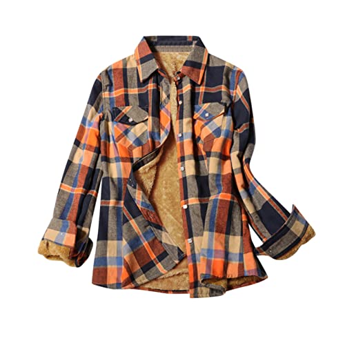 Briskorry Karo Jacke Damen Gefüttert Karierte Hemdjacke Warme Mantel Mädchen Plaid Herbst Winter Langarm Fleece Jacke Plüsch Blusenshirt Hemdbluse Knöpfen Vintage Kariert Blusen für Frauen von Briskorry