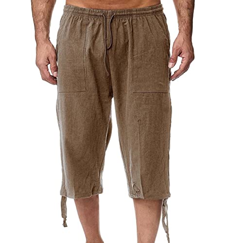 Briskorry Kurze Hosen Herren Leinenhose 3/4 Shorts, Baumwolle Leinen-Shorts Lässige Männer Freizeithose Strandhose Sommer Herrenshorts Training Joggingshorts mit Tunnelzug von Briskorry