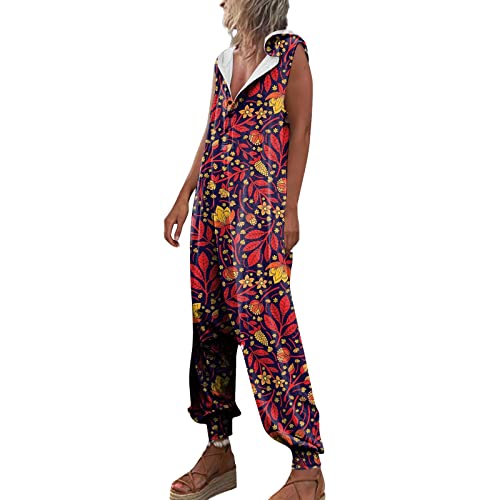 Briskorry Latzhose Damen Sommer Ärmellose Jumpsuit mit Kapuze, Mädchen Baggy Jumpsuits Lang Arbeitshose Playsuits Knopfleiste Jumper Overalls mit Taschen Strampler Mode Hosenanzug Hausanzug von Briskorry