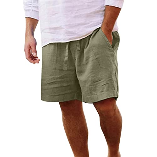 Briskorry Leinenshorts Herren Sommer Freizeithosen Baumwolle und Leinen Kurze Hose Sommerhose Einfarbig Knielänge Strand-Shorts Sommer Dünn Cargohose mit Tunnelzug Sport Shorts Chinohose von Briskorry