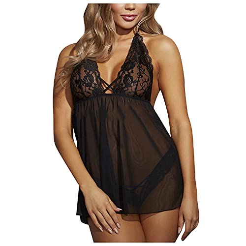 Briskorry Nachthemd Damen Sexy Grosse GröSsen Versuchung Durchsichtes Schlafanzug Dessous Sets mit G-String Nachtwäsche Negligee Nachtkleid Dessous für Sex Robe von Briskorry