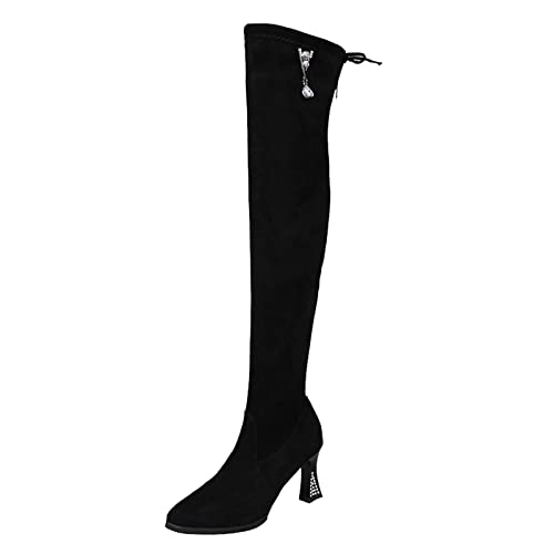 Briskorry Overknees Stiefel Damen Sexy Stretch High Heels Stiefel mit spitzem Langschaftstiefel Einfarbig Schlupfstiefel Winterstiefel Elegante Damenstiefel Herbst Winter Sockenstiefel (FA-Black, 39) von Briskorry