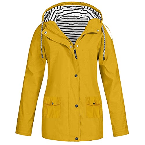 Briskorry Regenjacke Damen Wasserdicht Atmungsaktiv Regenjacke mit Kapuze,Damen Regenjacke Leichte Große Größen Sport Regenparka Sonnenschutz Winddicht Regenmantel Jacken Damen Mantel mit Taschen von Briskorry