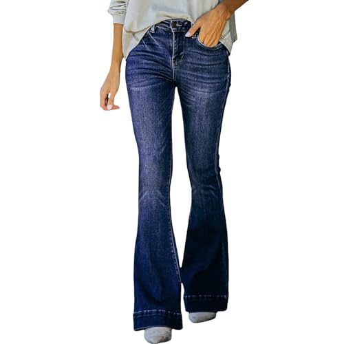 Briskorry Schlaghose Damen High Waist Jeans Stretch Lang Damen Schlaghosen Stretch Jeanshose Schlag Weite Hosen Jeans aus Polyester-Breitbein funktionierende Frau mit Füßen von Briskorry