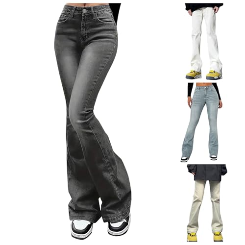 Briskorry Schlaghosen Damen Stretch Skinny Jeanshose Hohe Taille Y2K Jeans Wide Leg Denim Hose Retro Flared Jeans Bootcut Hüftjeans Lange Pant Vintage Bootcut Schlaghose Mit Weitem Bein Denimhosen von Briskorry